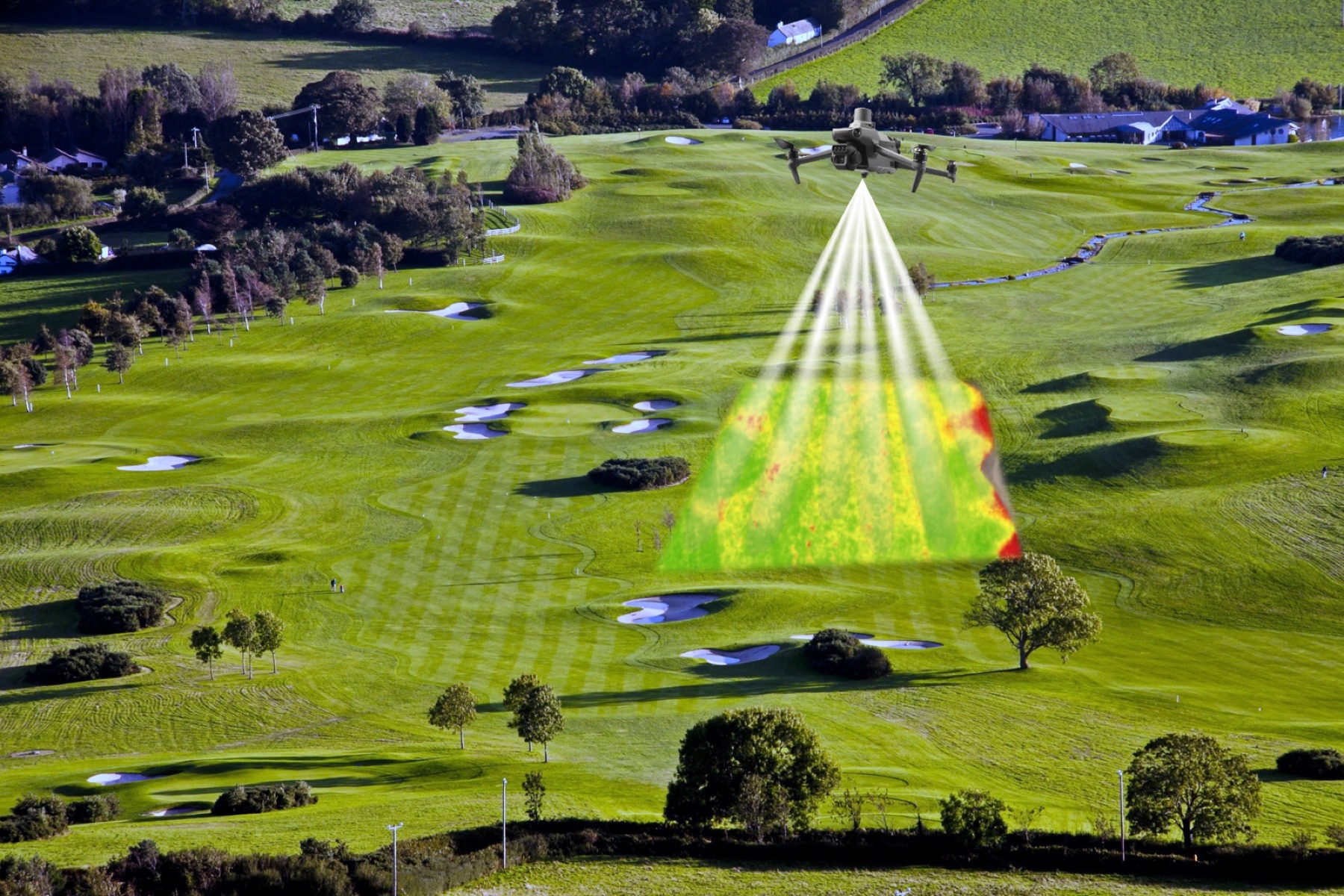 Multispectral drone survey showing turf health variation